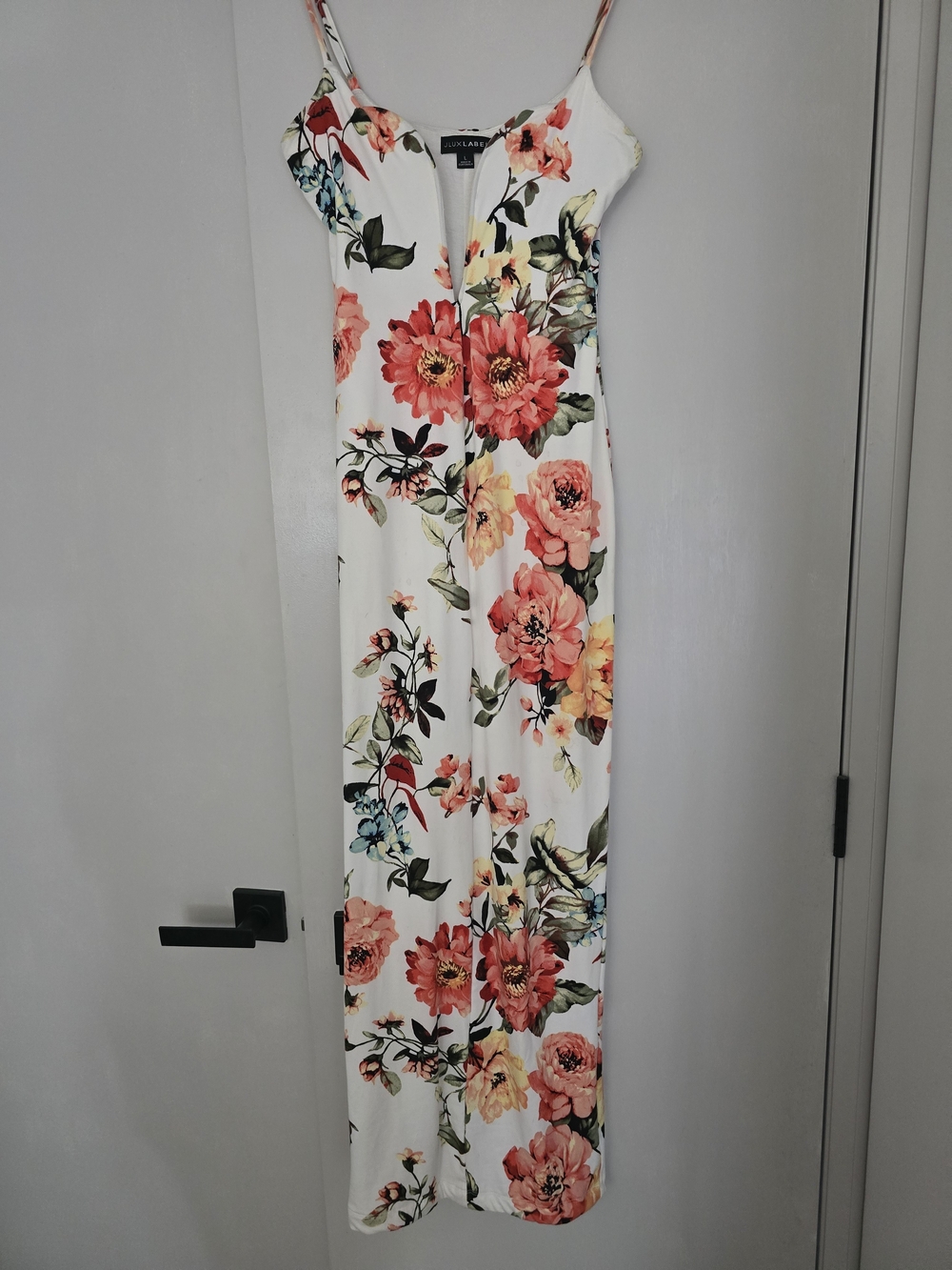 JLUXLABEL White Maxi Dress with Coral and Peach Floral Print